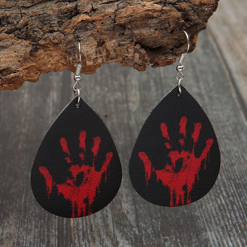 Halloween Palm Blood Stains Double-sided Printing Leather Earrings Wholesale Nihaojewelry