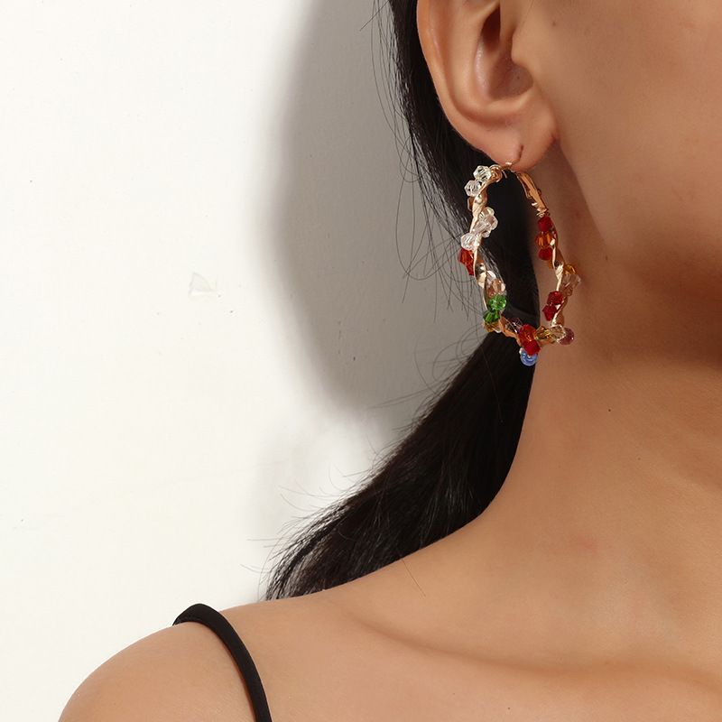 Simple Wave Rice Bead Circle Earrings Wholesale Nihaojewelry