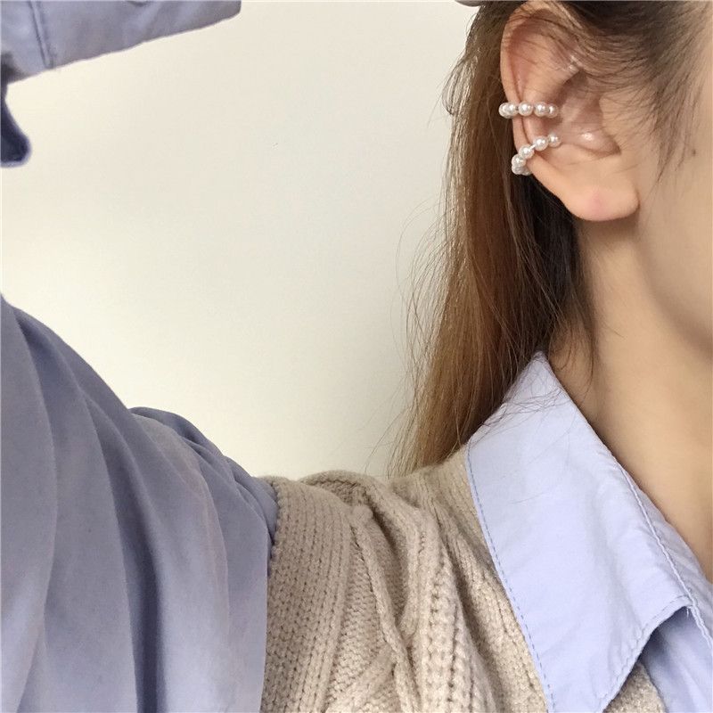 New Simple Fashion Pierceless C-shaped White Pearl Ear Clip Wholesale Nihaojewelry
