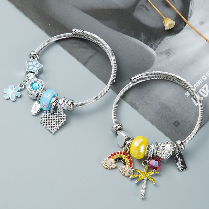 Fashion Heart-shaped Steel Wire Rhinestone Adjustable Bracelet Wholesale Nihaojewelry