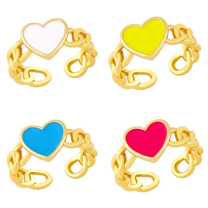 Fashion Dripping Oil Chain Heart Copper Ring Wholesale Nihaojewelry