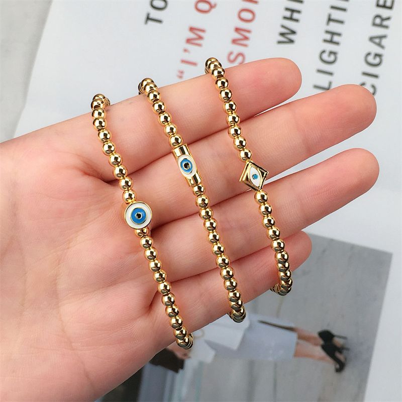 Vintage Blue Devil's Eyes Dripping Oil Beads Chain Copper Bracelet Wholesale Nihaojewelry
