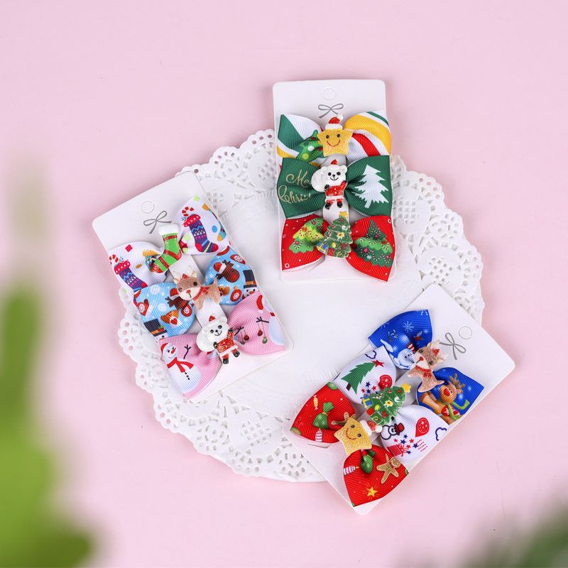 Factory Direct Sales European And American Foreign Trade Children Christmas Bow Barrettes Picture Clip Three Pieces Paper Cover