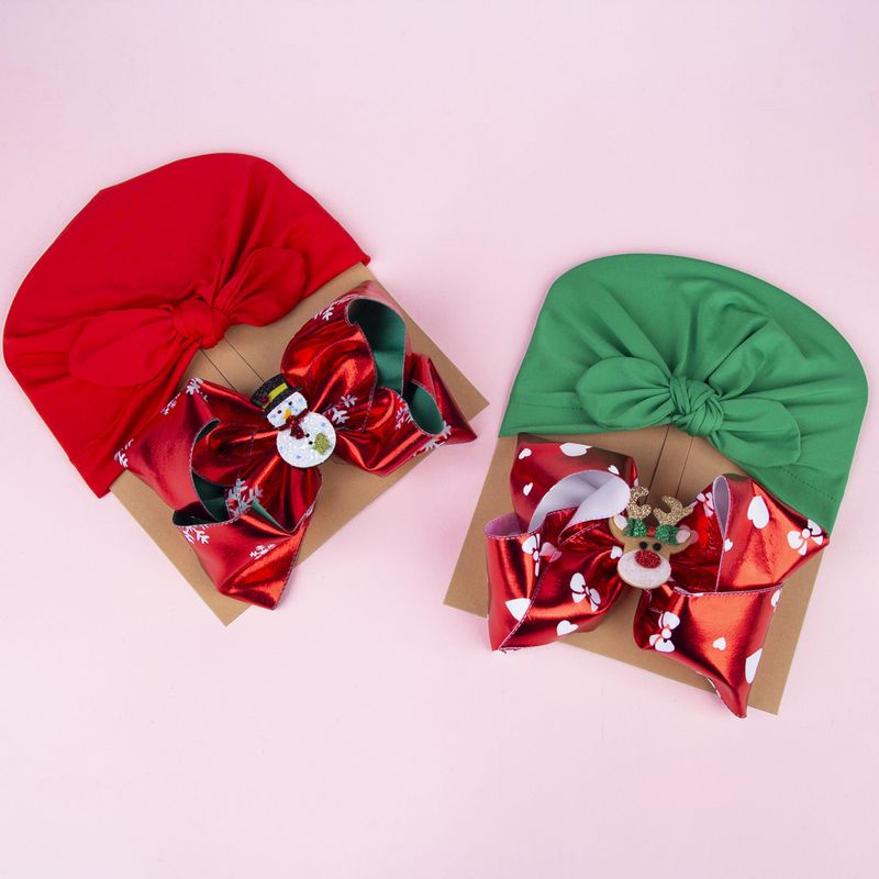 Europe And America Cross Border Christmas Style Children's Hat Bow Two-piece Set Baby Christmas Elements Sleeve Cap Baby Beanie Cap