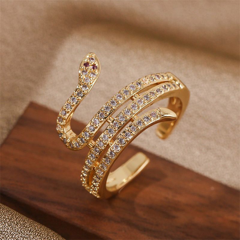 Korean Copper Inlaid Zirconium Zodiac Twist Snake Open Ring Wholesale Nihaojewelry