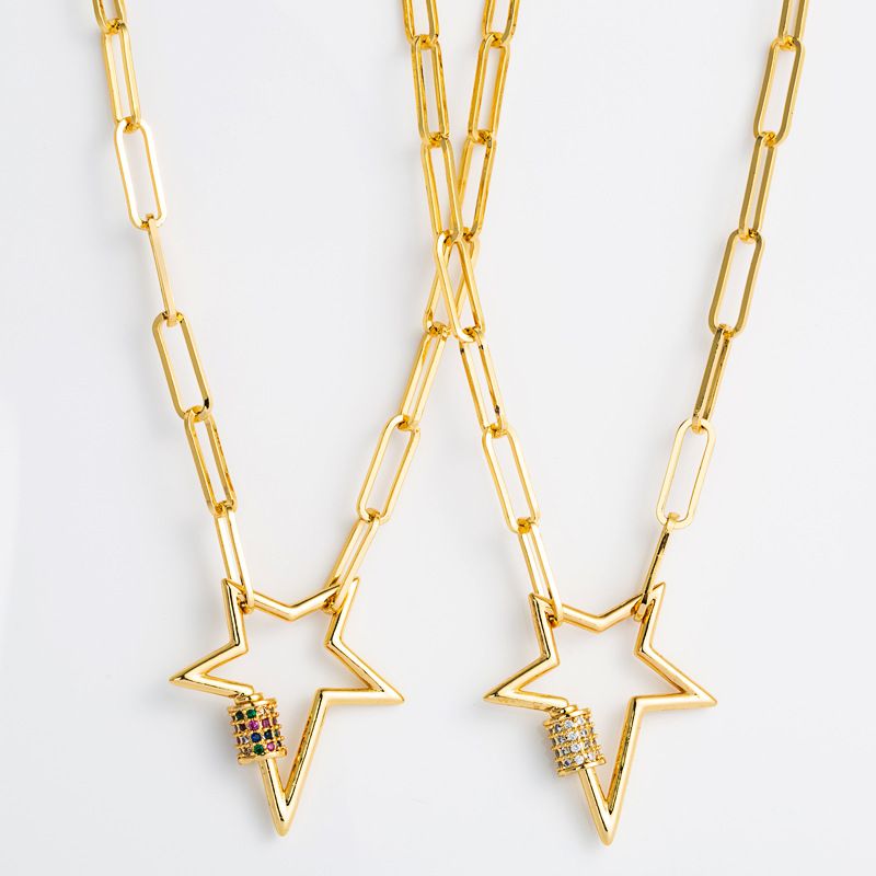 Hollow Star Copper Gold-plated Inlaid Zircon Necklace Wholesale Nihaojewelry