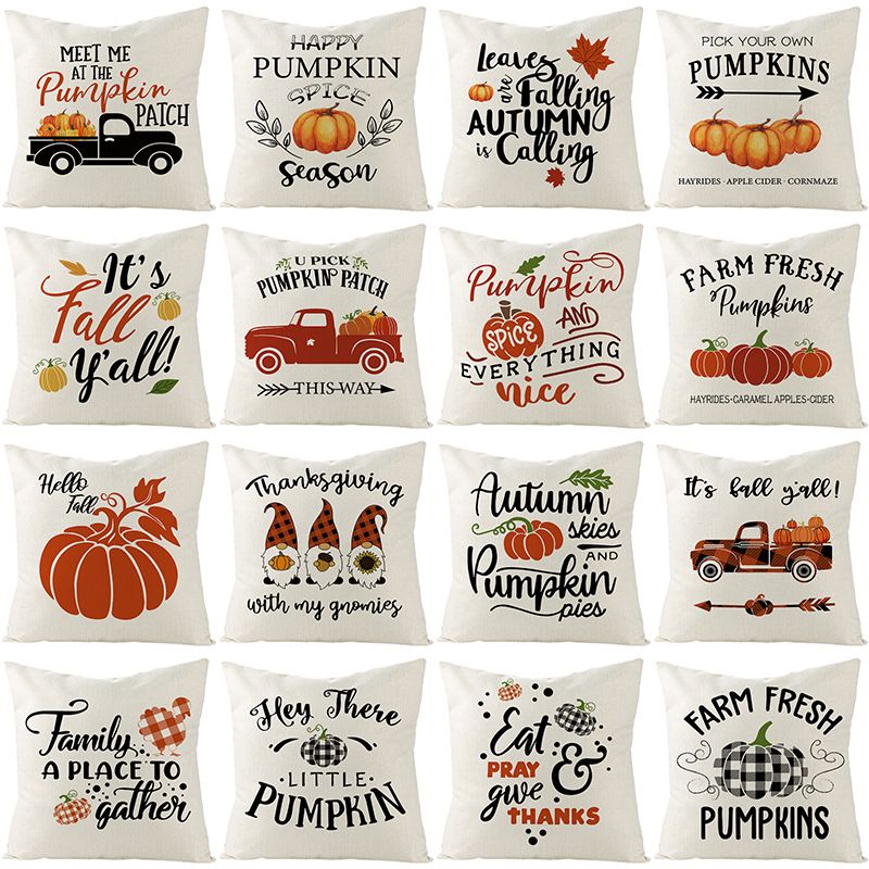 Thanksgiving Pumpkin Linen Peach Skin Printed Sofa Pillowcase Wholesale Nihaojewelry