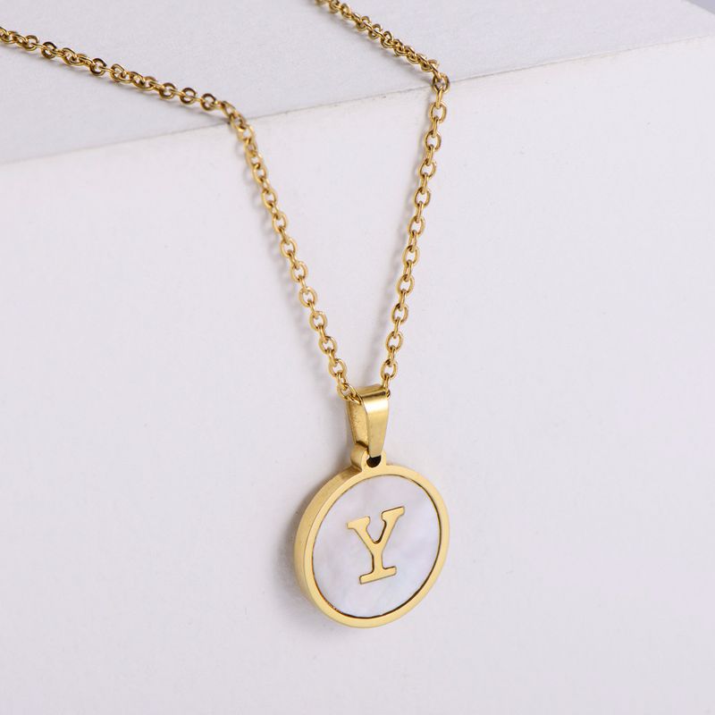 Shell 18K Gold Plated Simple Style Letter Shell Pendant Necklace
