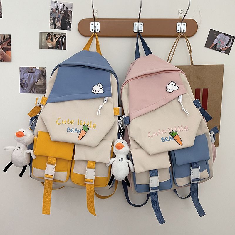 Fashion Cartoon Contrast Color Double Pocket Students Backpack Wholesale Nihaojewelry