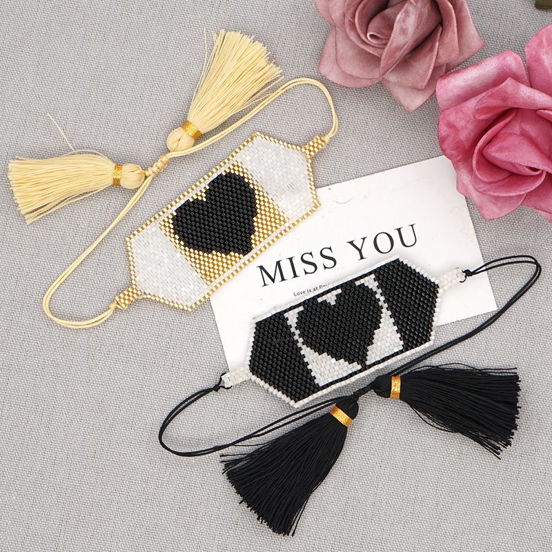 Heart Shape Tassel Miyuki Beads Hand-woven Wide Bracelet Wholesale Jewelry Nihaojewelry