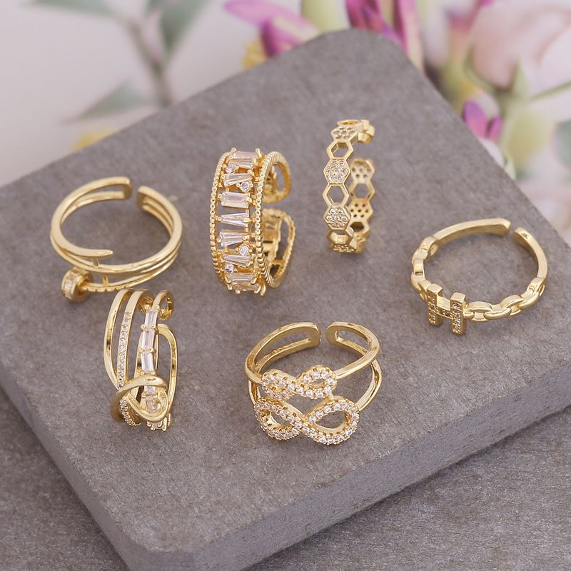 Fashion Full Diamond Zircon Geometric Ring Wholesale Nihaojewelry
