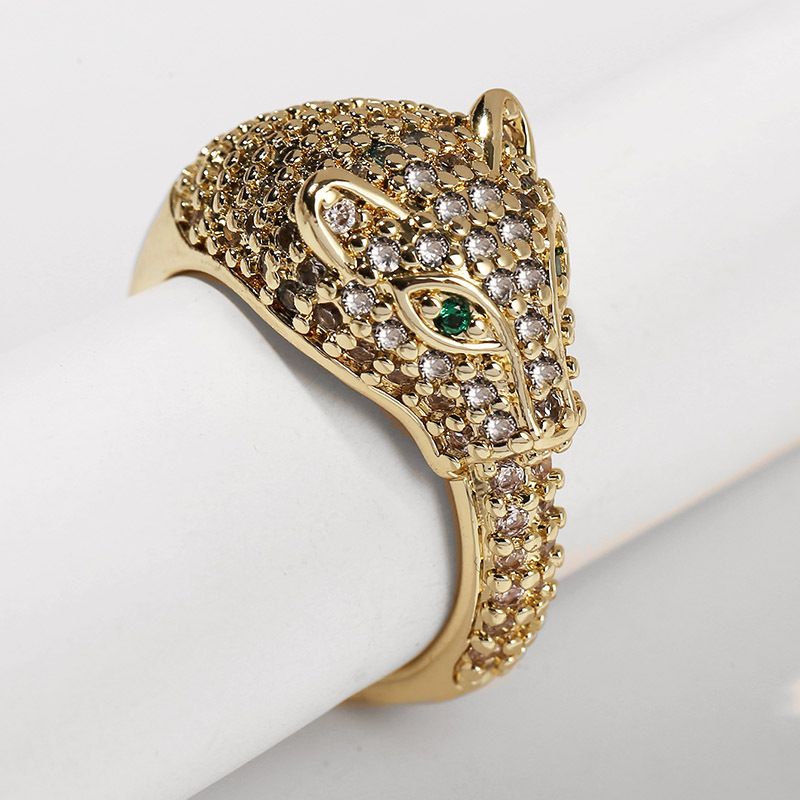 Wholesale Jewelry Leopard Shape Copper Inlaid Zirconium Open Ring Nihaojewelry
