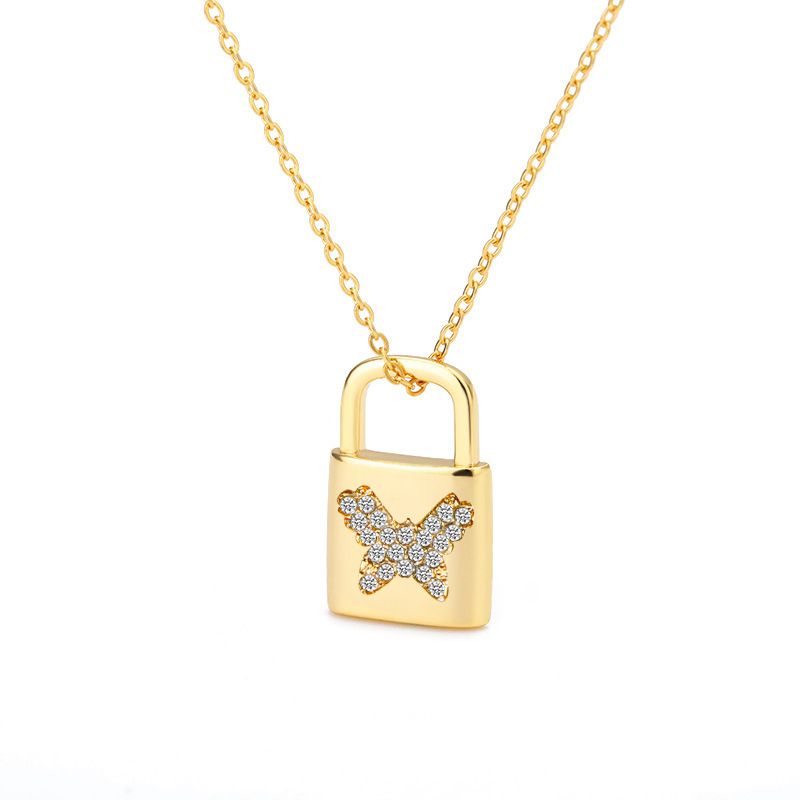 Wholesale Jewelry Lock Butterfly Diamond Pendant Necklace Nihaojewelry