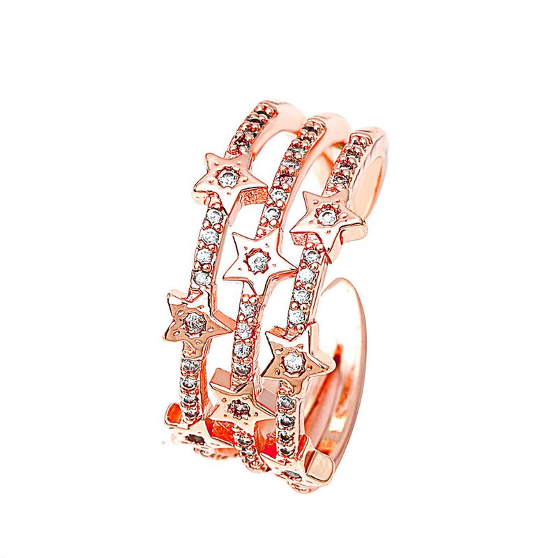 Wholesale Jewelry Three-layer Star Copper Inlaid Zircon Open Ring Nihaojewelry
