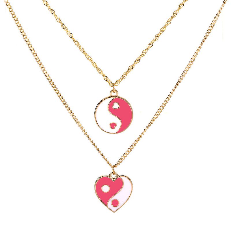 Großhandel Schmuck Rundes Herz Tai Chi Farbe Tropfendes Öl Doppelschicht Halskette Nihaojewelry