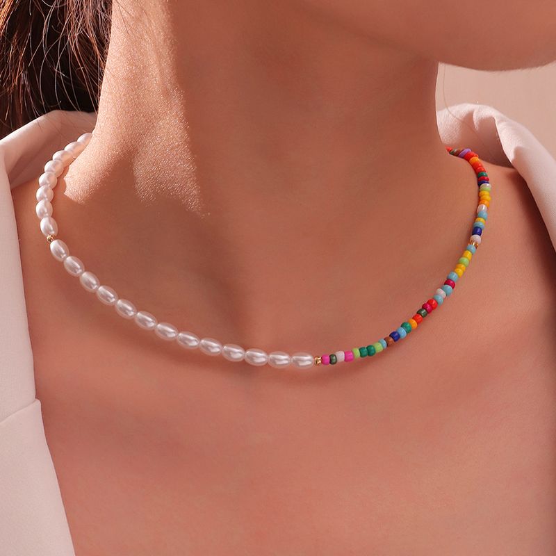 Wholesale Jewelry Color Beaded Pearl Stitching Necklace Nihaojewelry