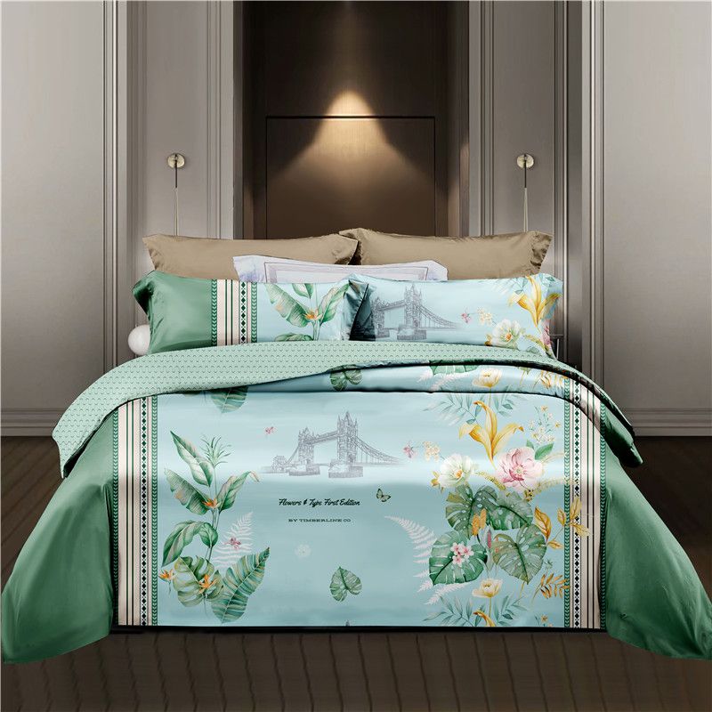 Wholesale Plant Leaves Flower Printing Green Bedding Four-piece Set Nihaojewelry