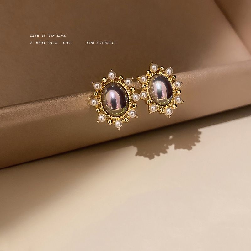 Fashion Pearl Oval Alloy Stud Earrings Wholesale Nihaojewelry