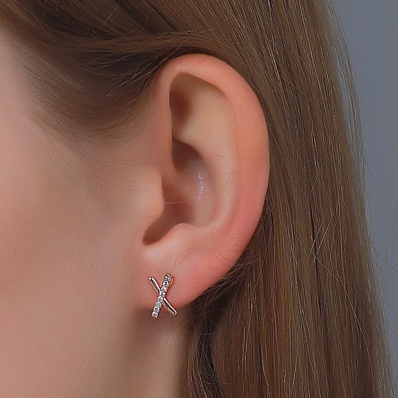 Korean Cross Diamond Letter X Copper Earrings Wholesale Nihaojewelry