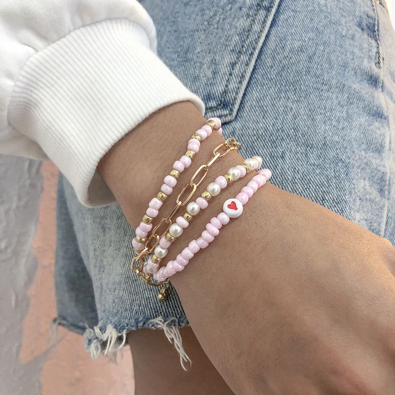 Wholesale Jewelry Hollow Chain Hit Color Beaded Bracelet Four-piece Set Nihaojewelry