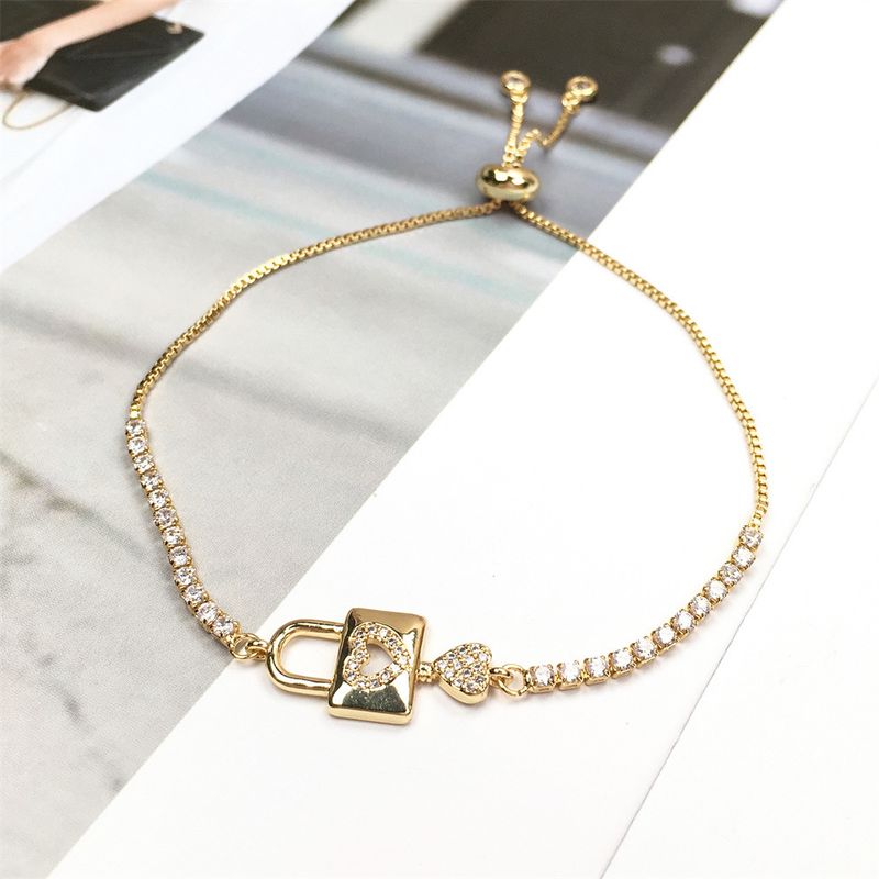 Popular Ornament Wholesale European And American New Micro Rhinestone Heart Bracelet Female Personality Key Lock Pendant Temperament Bracelet