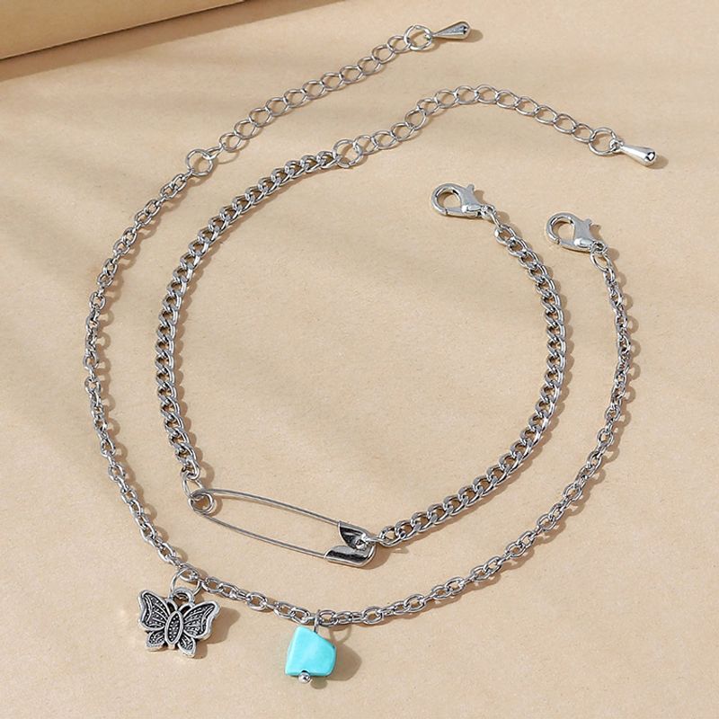 Korean Simple Butterfly Stone Pendent Alloy Anklet Wholesale Nihaojewelry