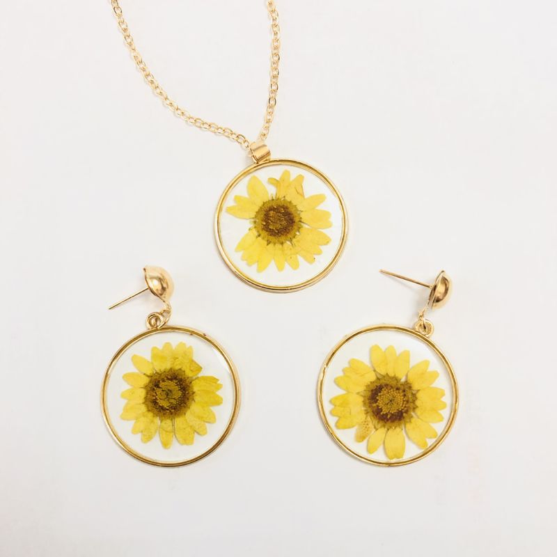 Wholesale Jewelry Small Daisy Transparent Round Pendant Necklace Earrings Nihaojewelry