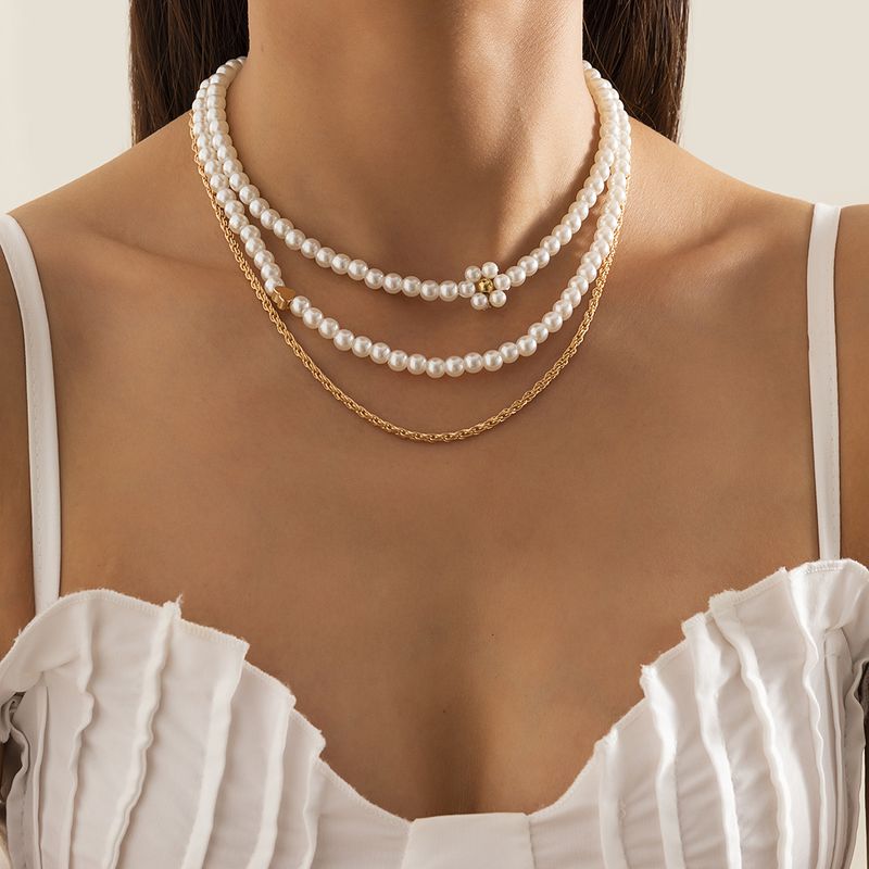 Barocke Perlen Gestapelte Perle Daisy Twist Kupfer Halskette Großhandel Nihaojewelry