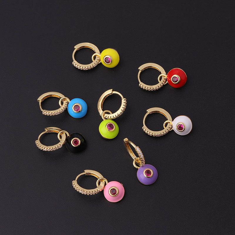 Wholesale Bijoux Colorés Dégoulinant D&#39;huile Yeux Ronds Boucles D&#39;oreilles Pendantes Simples Nihaojewelry