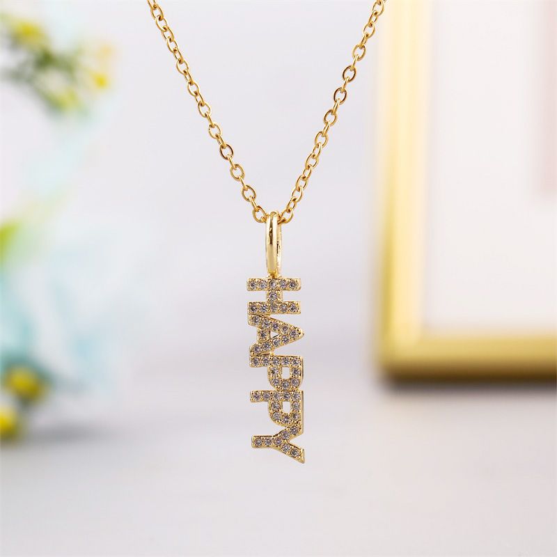 Simple Copper Inlaid Zirconium Happy Letter Necklace Wholesale Nihaojewelry