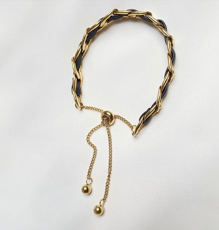 Wholesale Jewelry Hit Color Braided Golden Beads Tassel Titanium Steel Adjustable Bracelet Nihaojewelry