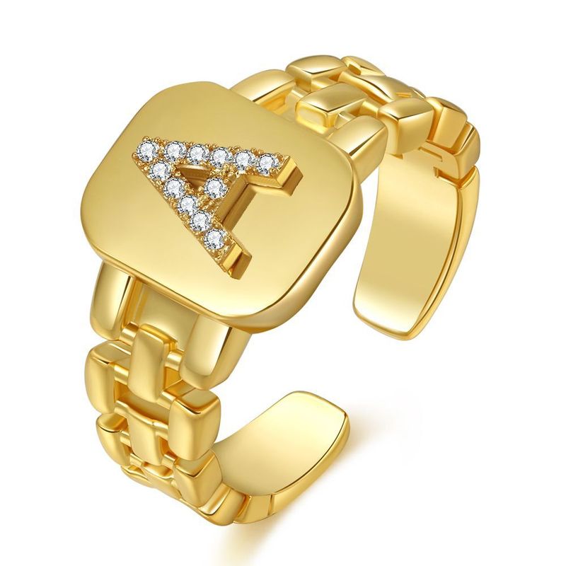 Fashion Letter Series Plated Real Gold Copper Open Ring Wholesale Nihaojewelry