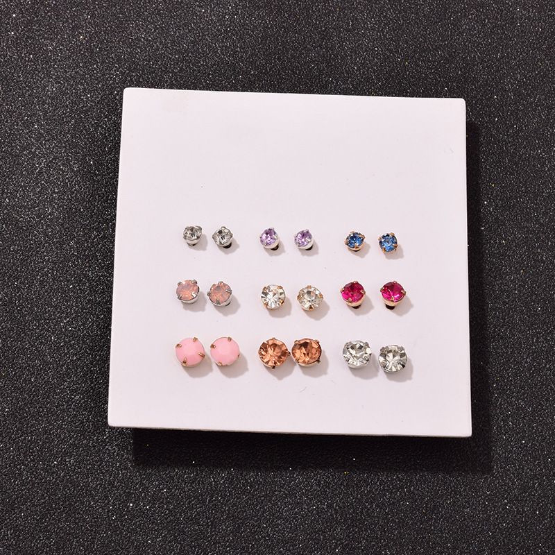 Korean Multicolor Rhinestone 9 Pairs Earrings Set Wholesale Nihaojewelry