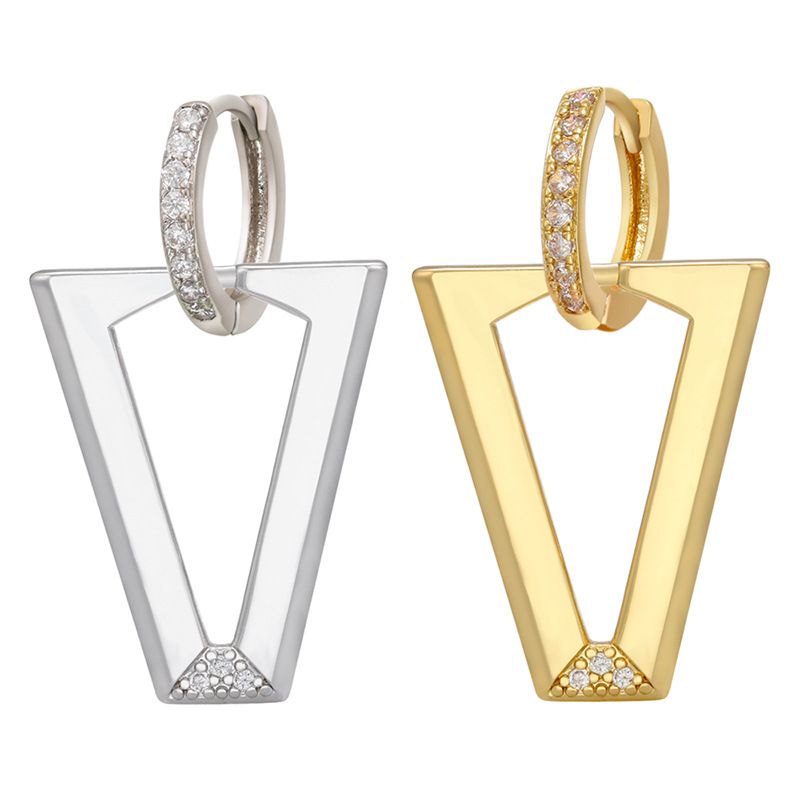 Boucles D&#39;oreilles En Cuivre Serties De Diamants Géométriques Simples En Forme De V En Gros Nihaojewelry