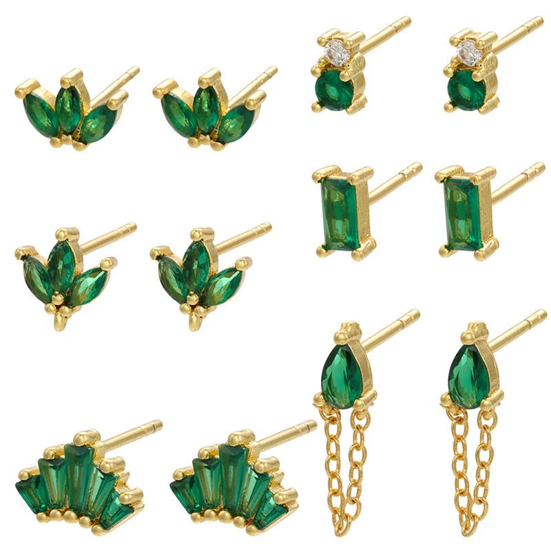 Retro Geometric Green Gemstones Diamond Copper Earrings Wholesale Nihaojewelry