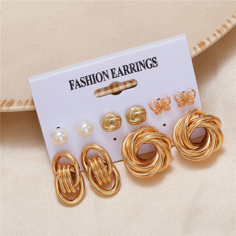 Simple Geometric Twist Circle Pearl Butterfly Earrings Set Wholesale Nihaojewelry