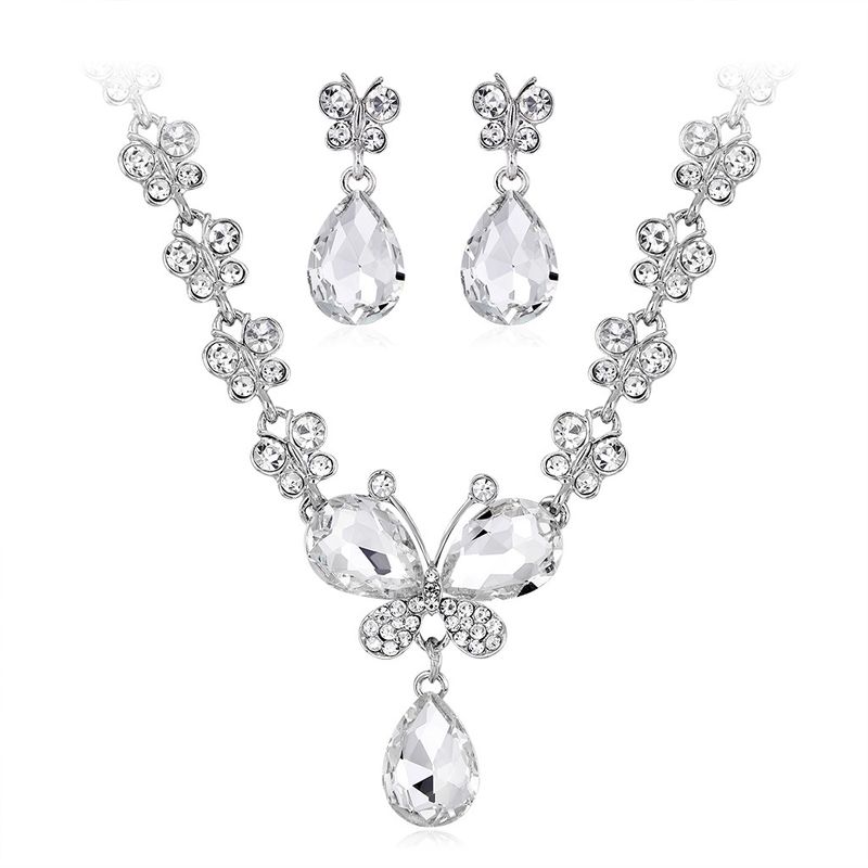 Fashion Wedding Flower Water Drop Butterfly Earrings Necklace Set Wholesale Nihaojewelry
