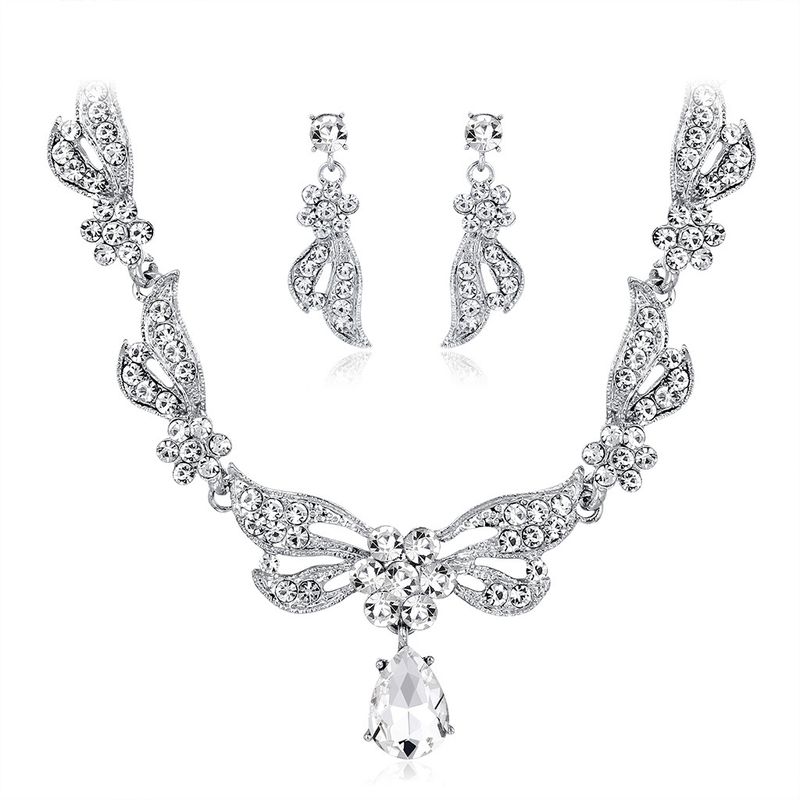 Fashion White Hollow Flower Bridal Earrings Necklace Set Wholesale Nihaojewelry