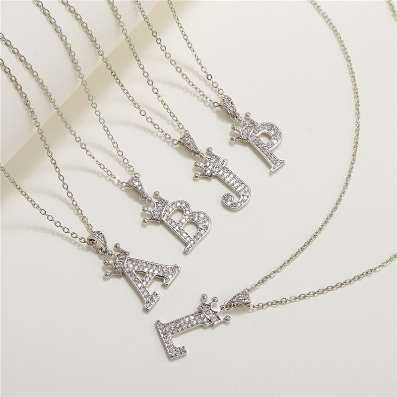 Fashion Micro-inlaid Zircon Crown English Letter Necklace Platinum Necklace Wholesale Nihaojewelry