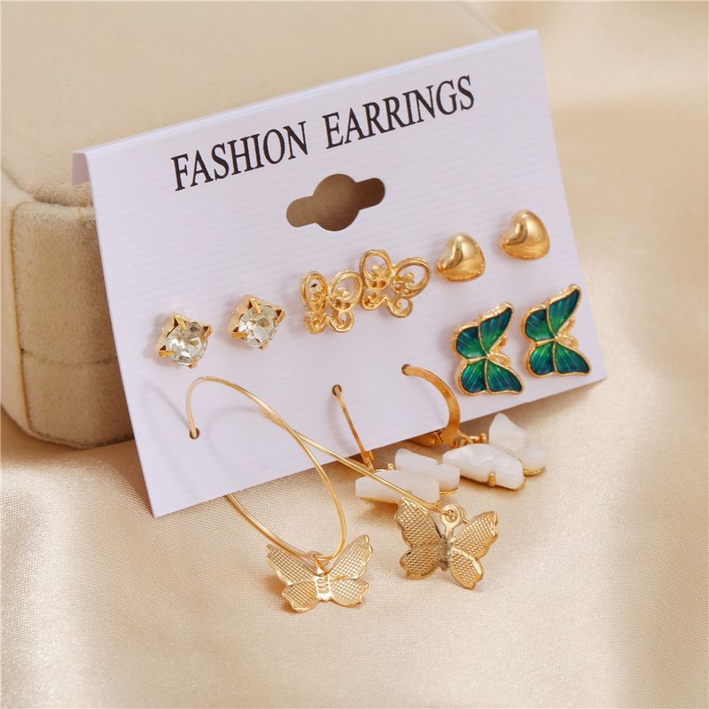Wholesale Jewelry Butterfly Heart Diamond Earrings 6 Pairs Set Nihaojewelry