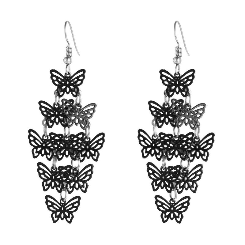 Wholesale Jewelry Black Multi-layer Butterfly Tassel Earrings Nihaojewelry