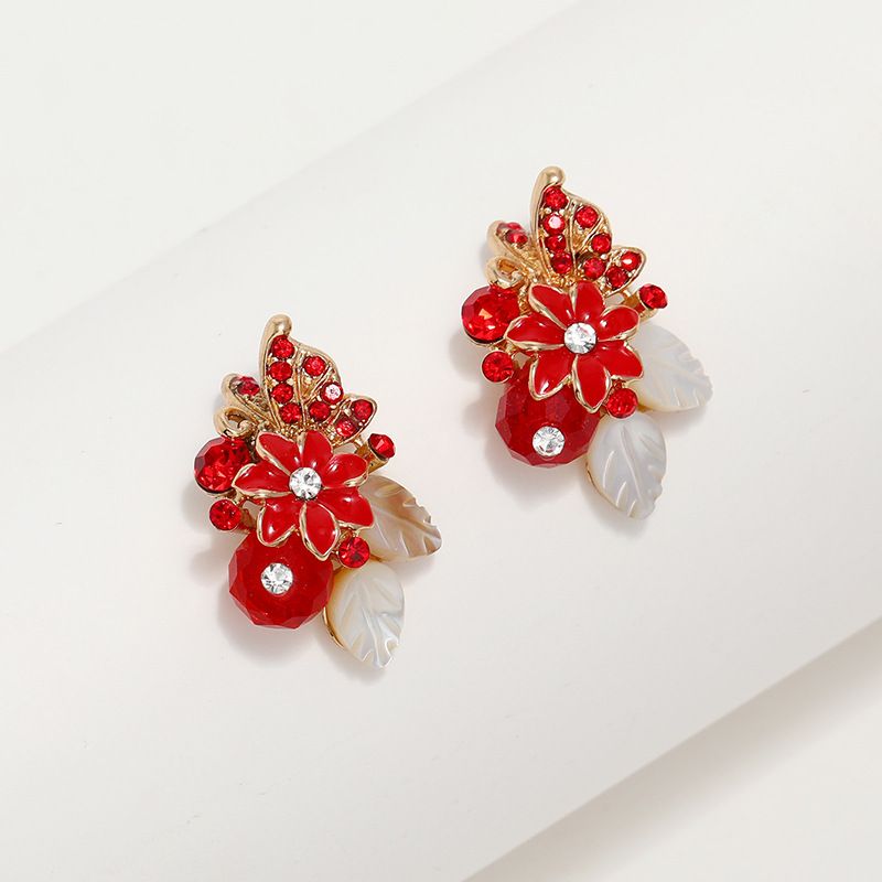 Wholesale Jewelry Shell Rose Crystal Stud Earrings Nihaojewelry