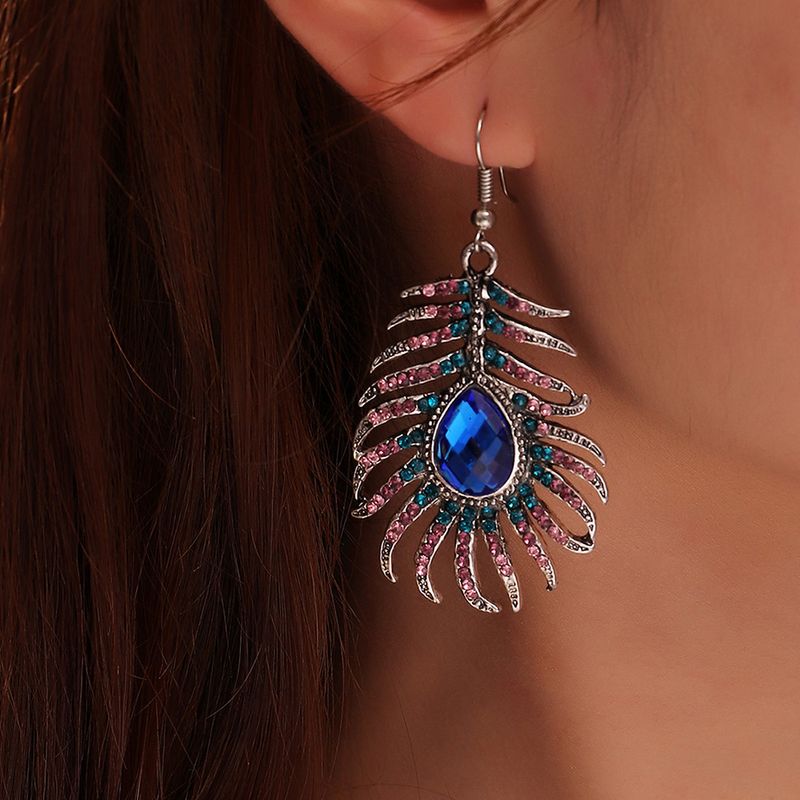 Fashion Full Diamond Shining Peacock Feather Earrings Wholesale Nihaojewelry