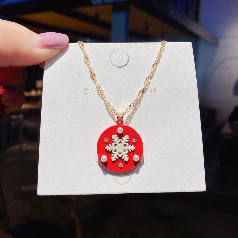 European And American Fashion Hot Selling Dripping Oil Christmas Pendant Necklace Women's Cartoon Santa Claus Snowflake Snowman Clavicle Chain