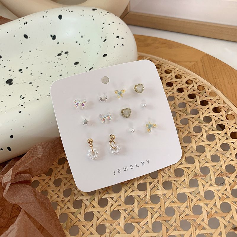 Small Colorful Bow Stud Earrings Suit Female Summer Niche Design Sense Opal Simple Student Ear-caring Earrings
