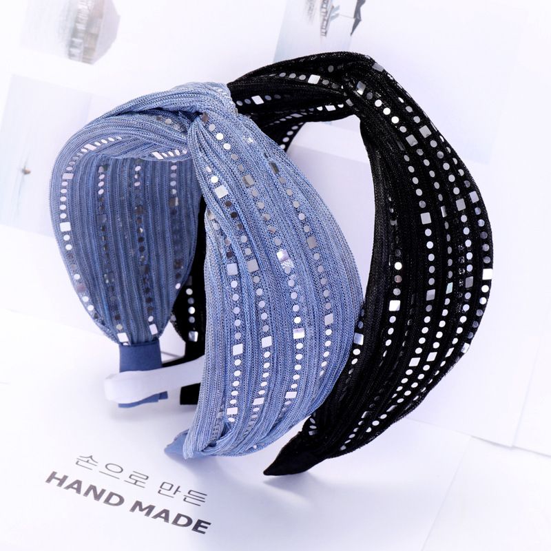 Hair Band Simple Korean Fil-lumiere Weave Fabric Wide Lace Mesh Shiny Crossed Headband Summer Hair Clip Headband B948