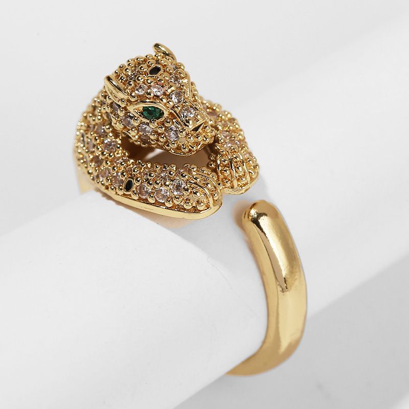 Wholesale Jewelry Leopard Shape Copper Inlaid Zircon Open Ring Nihaojewelry