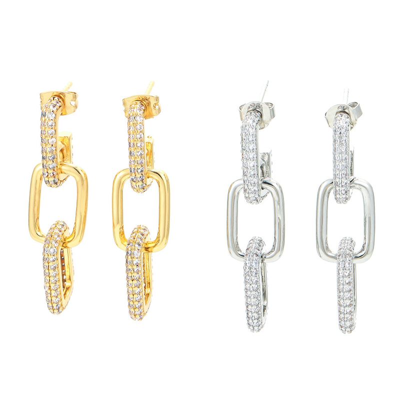 Cross-border New Arrival Personality Double Ring Buckle Earrings Gold-plated Long Earrings For Women Micro Inlaid Zircon Fashion Hip Hop Earrings For Women