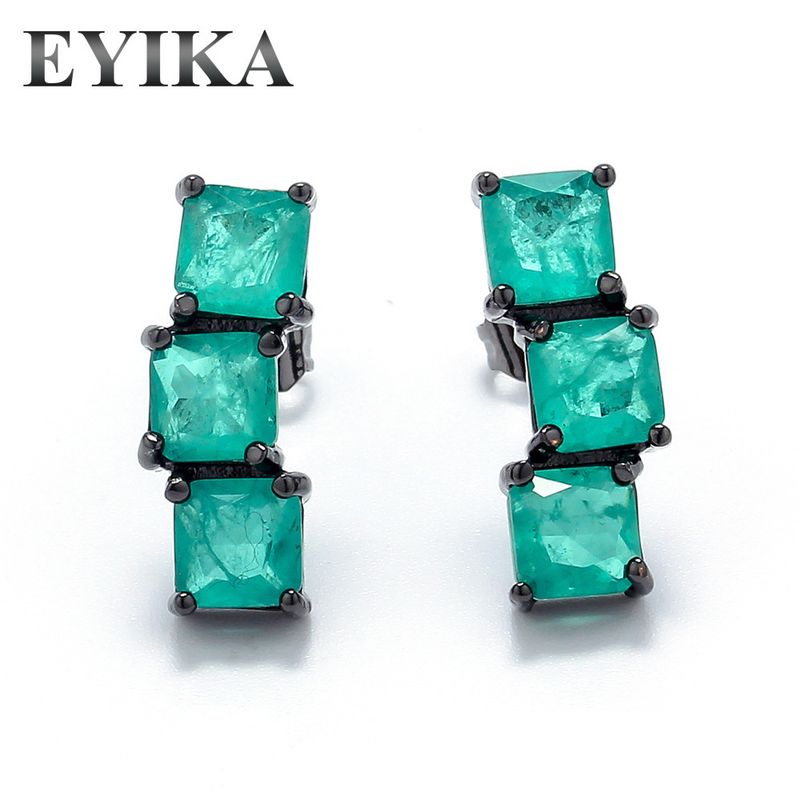 Mode Neue Zirkon Farbe Quadrat Kristall Kupfer Ohrringe Großhandel Nihaojewelry