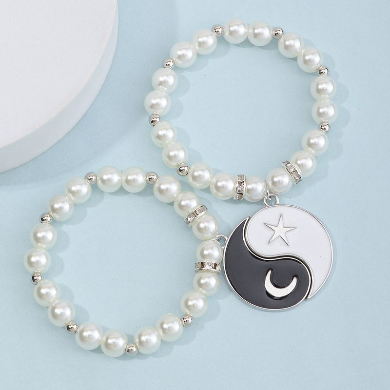 Wholesale Bijoux Noir Blanc Étoiles Lune Tai Chi Perle Bracelet Pour Enfants Ensemble Nihaojewelry